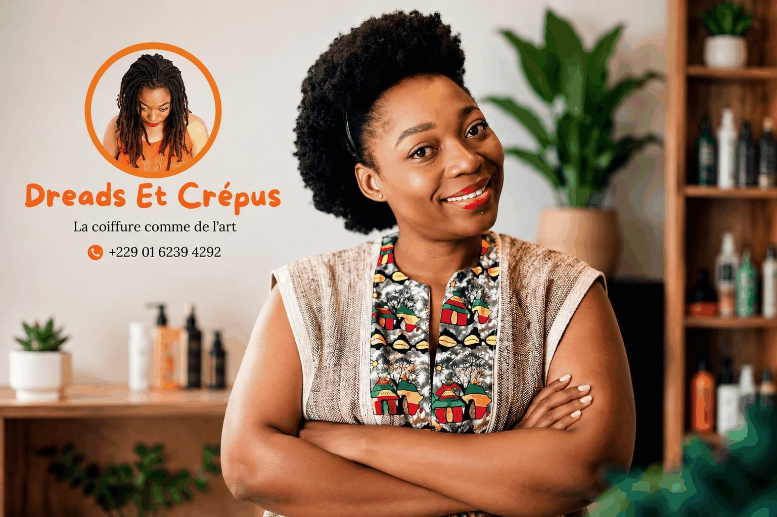 Équipe Dreads ET Crépus au travail sur des dreadlocks et cheveux crépus, salon de coiffure afro à Cotonou